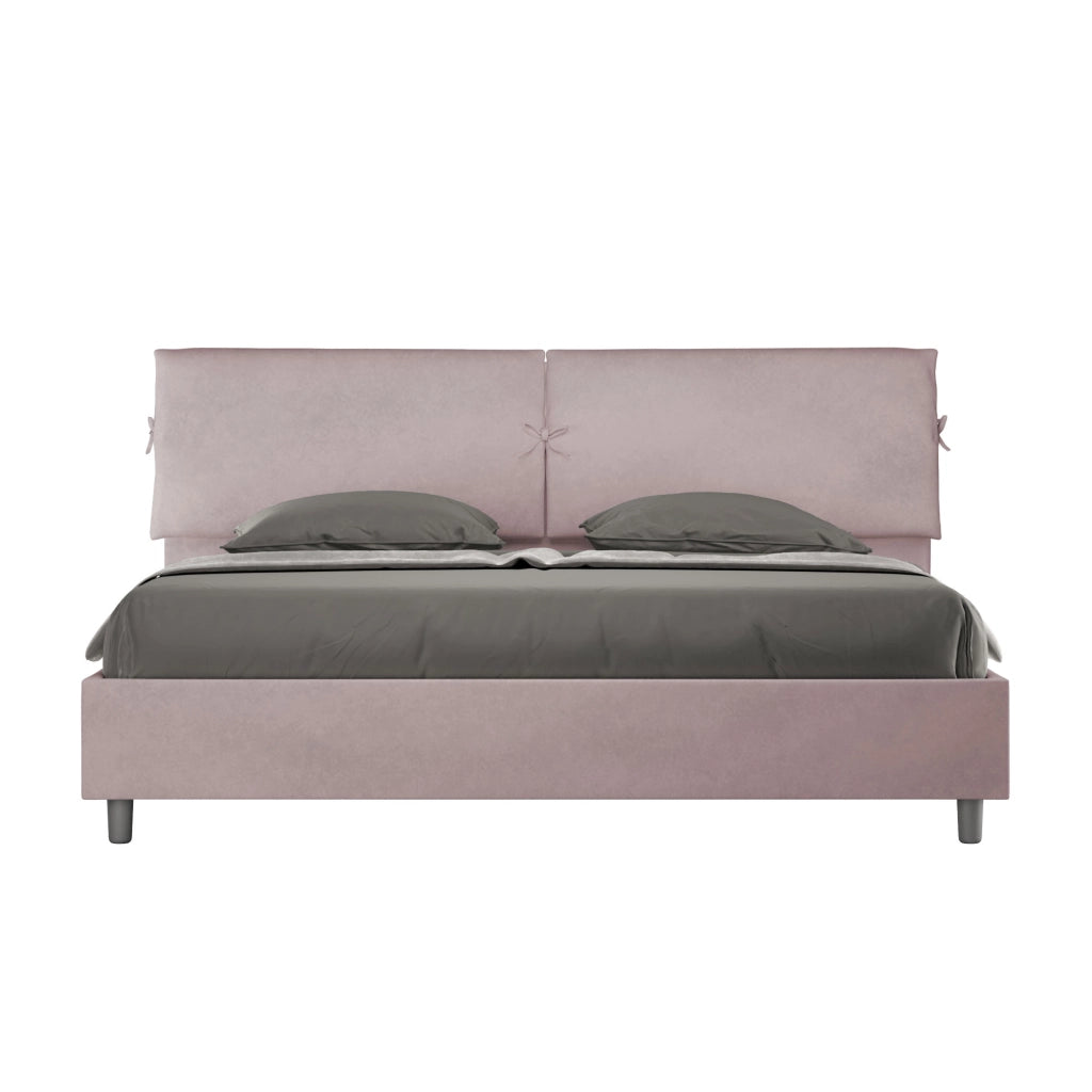 Letto Matrimoniale King Size 180x200 cm Senza Rete Testata con Cuscini Imbottito in Microfibra Mados Glicine