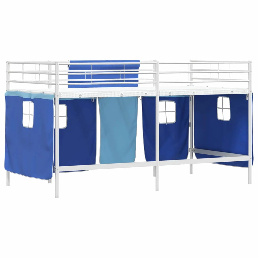 Struttura del Letto Loft per Bambini con Tendine-Giroletto per bambini Bianco e Blu 356556