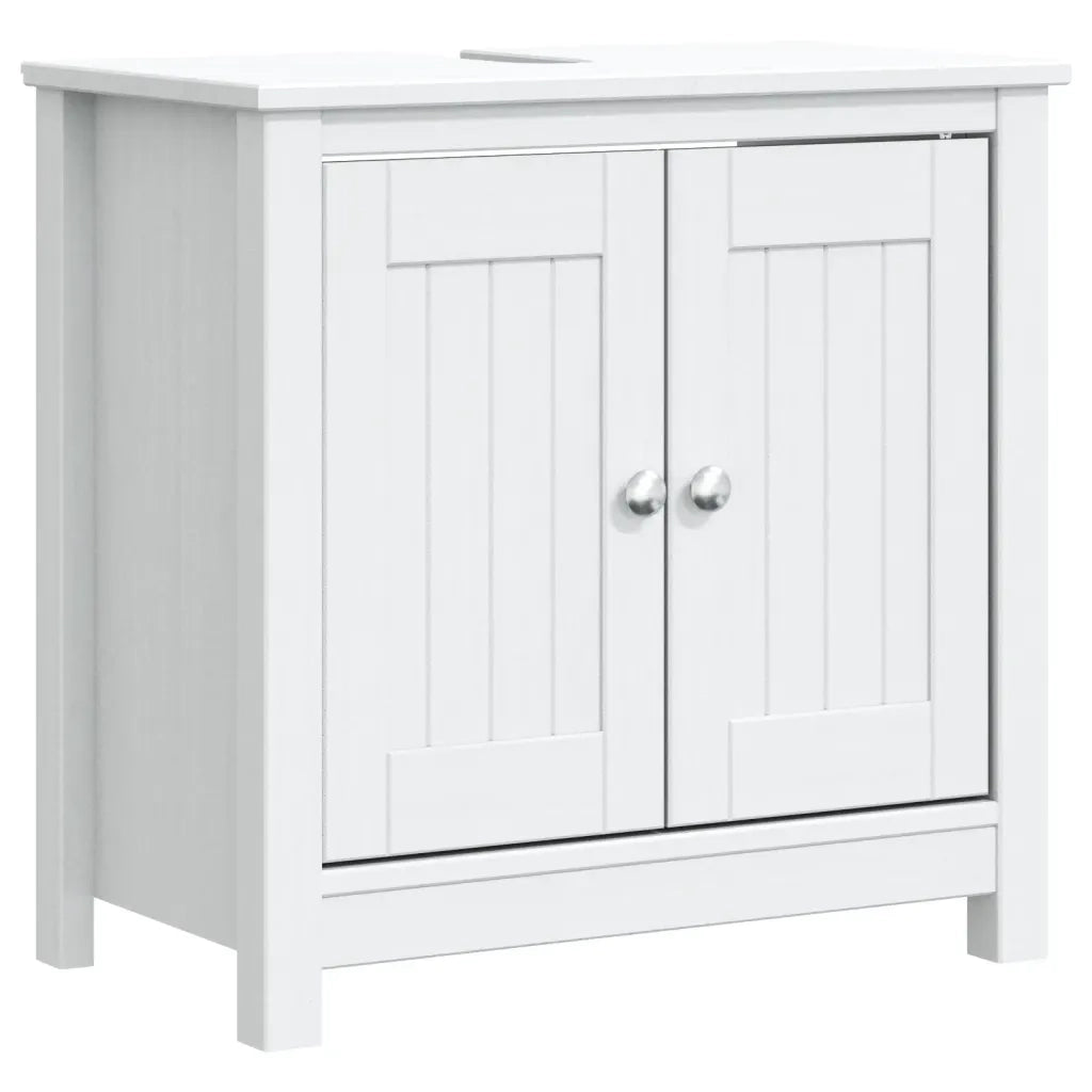 Mobile Lavabo da Bagno-Armadietto da bagno BERG Bianco 60x34x59 cm Massello Pino