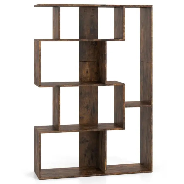 Libreria geometrica moderna a 6 scomparti e 4 ripiani, mobile scaffale aperto con kit antiribaltamento per casa e ufficio, colore caffè