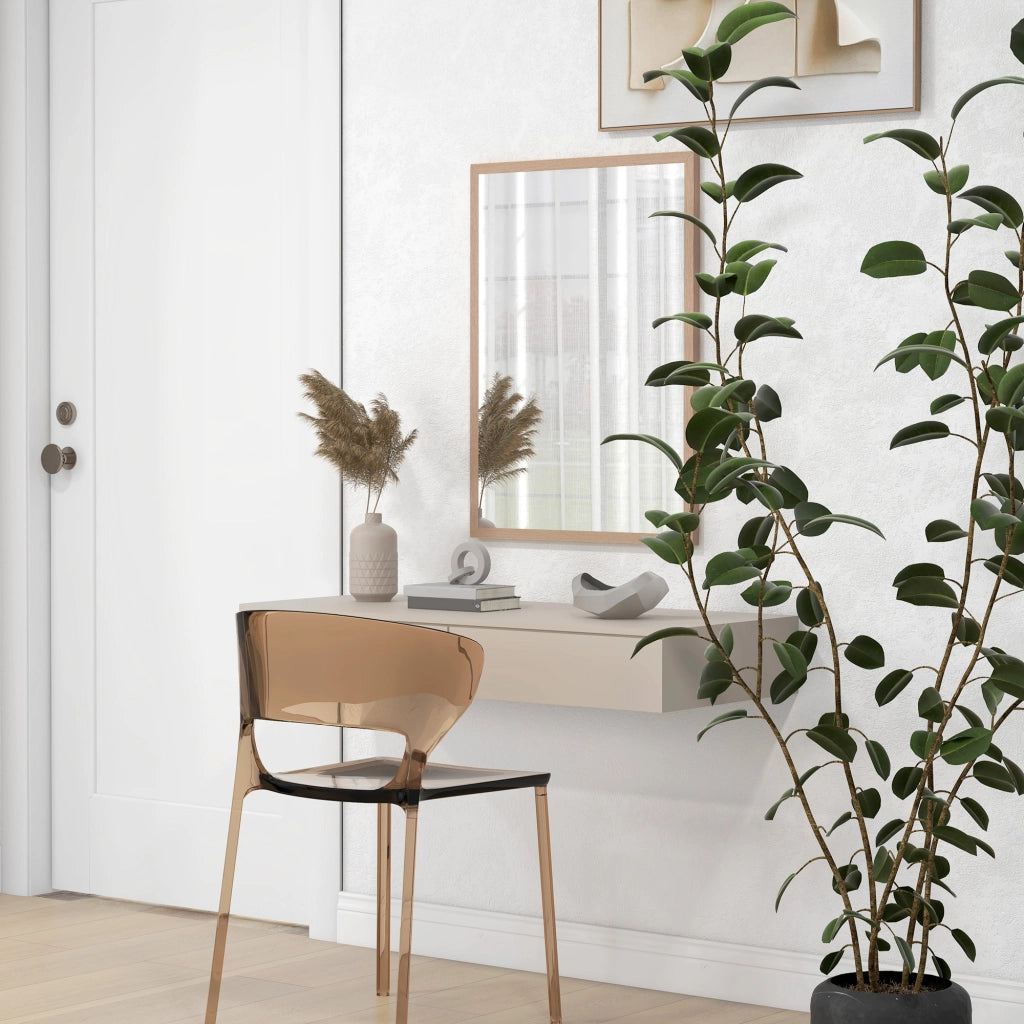 SPECCHIO DA PARETE DECORATIVO 50 x 70 cm MDF Legno Naturale 4 ganci