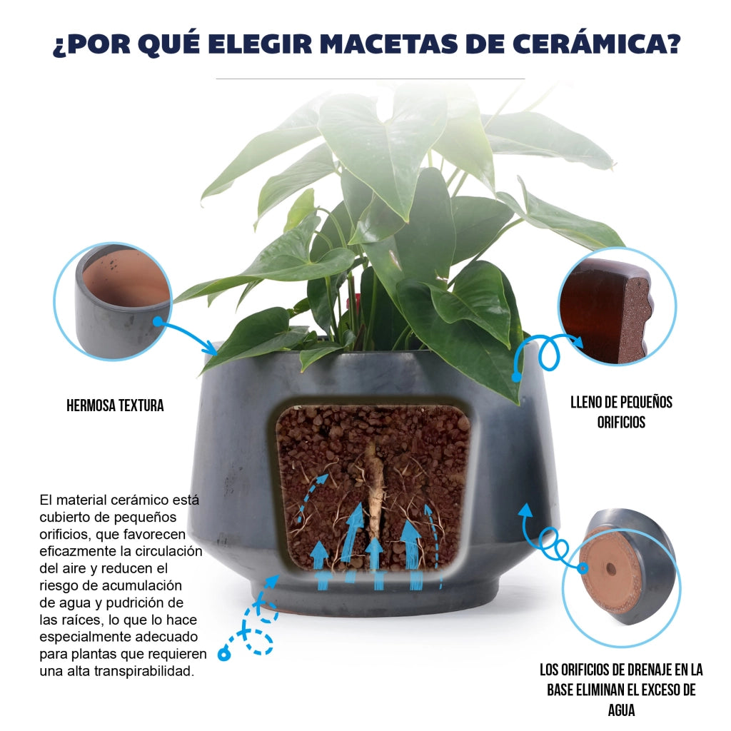 Vaso per piante in ceramica Ø 28 cm con finitura nera opaca; per interni ed esterni; resistente al gelo