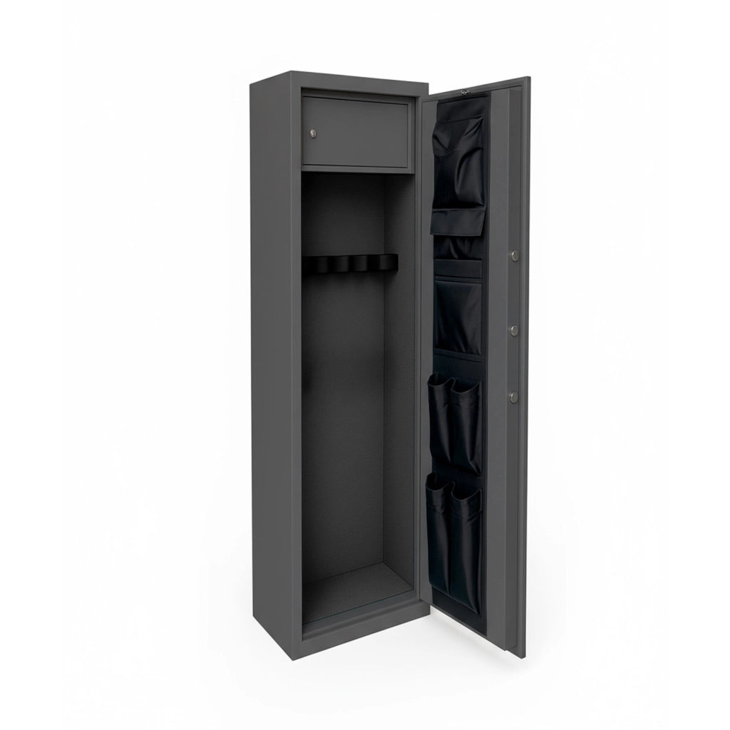 Armadio Blindato Per Armi In Acciaio 3 Posti Con Chiave E Serratura Digitale Tesoretto Tasca Porta Oggetti Cassaforte Sicura Grigio Scuro 148x30x25 Cm