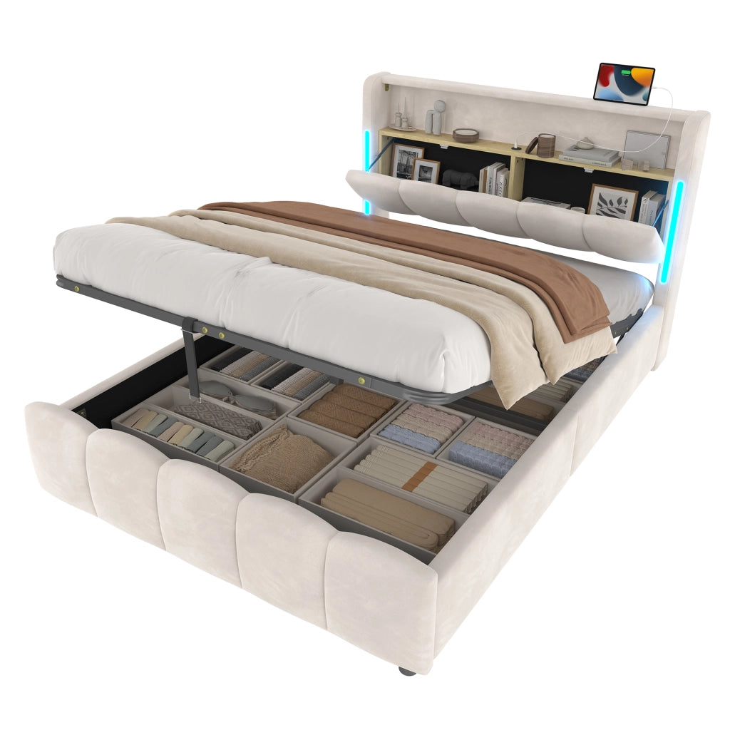 letto imbottito velluto beige 140 x 200 cm