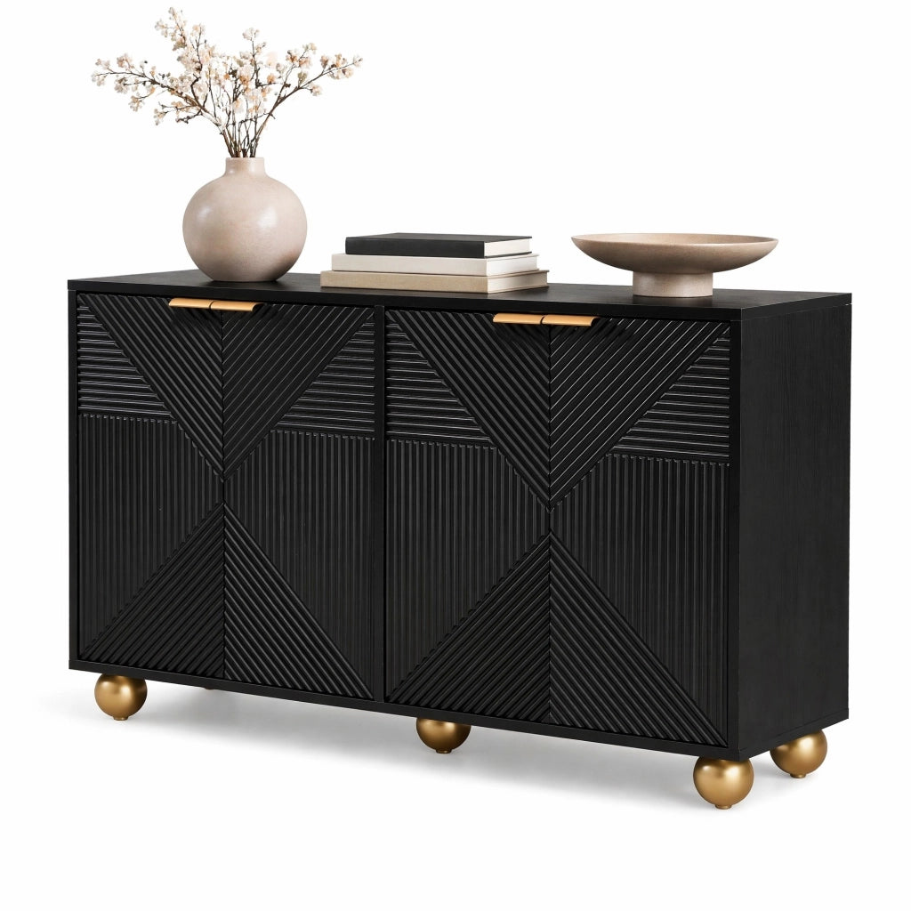 Credenza nera in MDF a 4 ante con ripiani regolabili