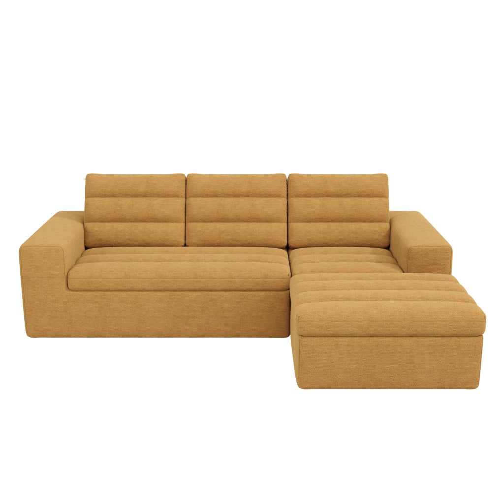 Divano angolare modulare 253x161 cm con pouf in ciniglia arancione