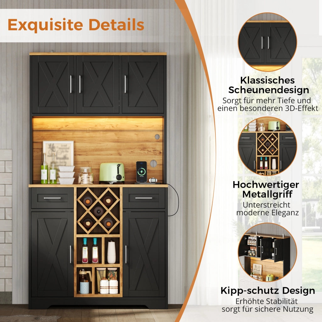 Mobile per Cucina con Scomparti e Portavino ¨C Minimal ¨C Legno Multistrato 180x105x40 cm