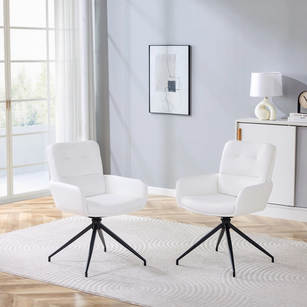 Set di 2 sedie da sala da pranzo girevoli a 360 gradi con schienale imbottito, in PU bianco e metallo nero