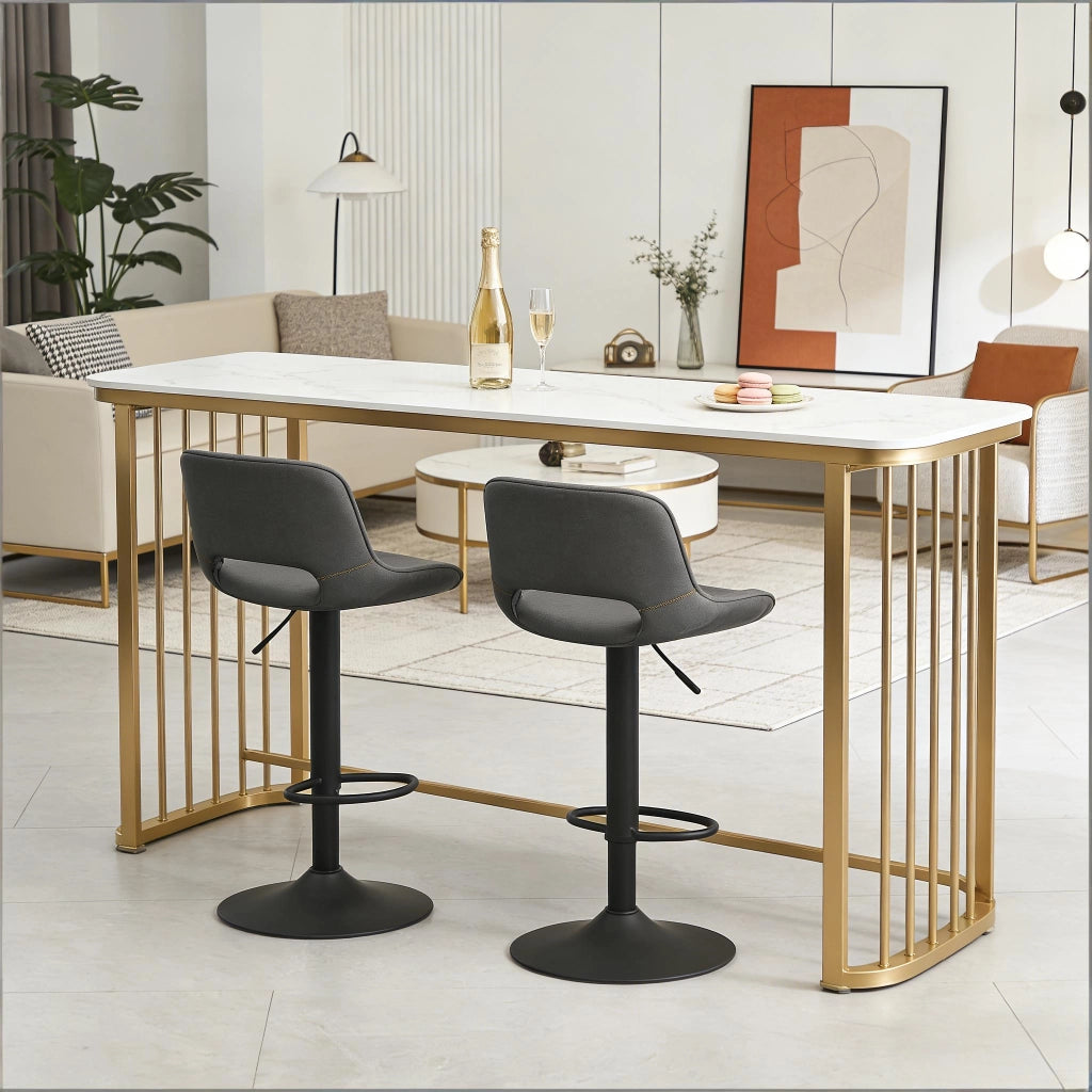 SGABELLO Bar girevole regolabile in lino grigio e metallo Set da 2 pezzi
