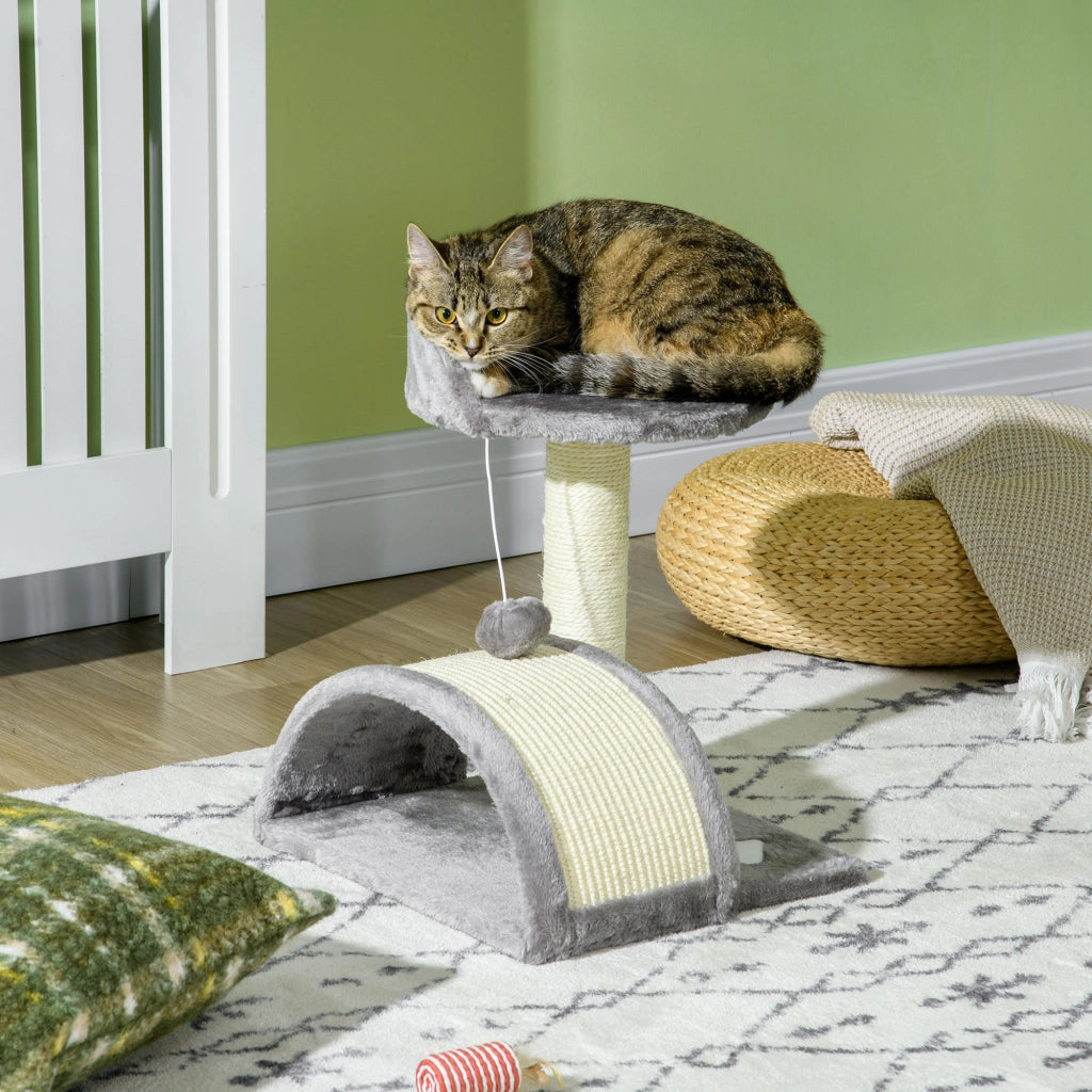 Tiragraffi per Gatti Piccoli ¨C Xylo ¨C Altezza 46 cm Piattaforme e Palla Grigio 35,5x37x46 cm