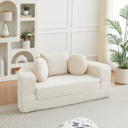 Divano Letto 4 in 1 in Velluto a Coste; Trasformabile; Beige; per Soggiorno e Spazi Compatti