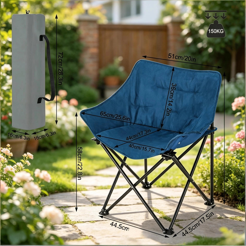 Campingstuhl pieghevole imbottito in metallo nero e blu