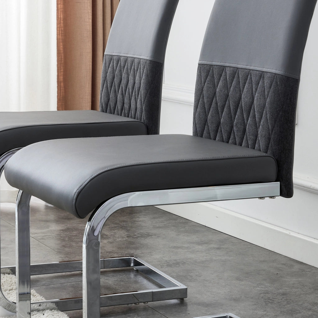 Set di 6 Sedie da Pranzo Moderne con Schienale in PU e Lino, Seduta Imbottita e Design Ergonomico, Colore Grigio