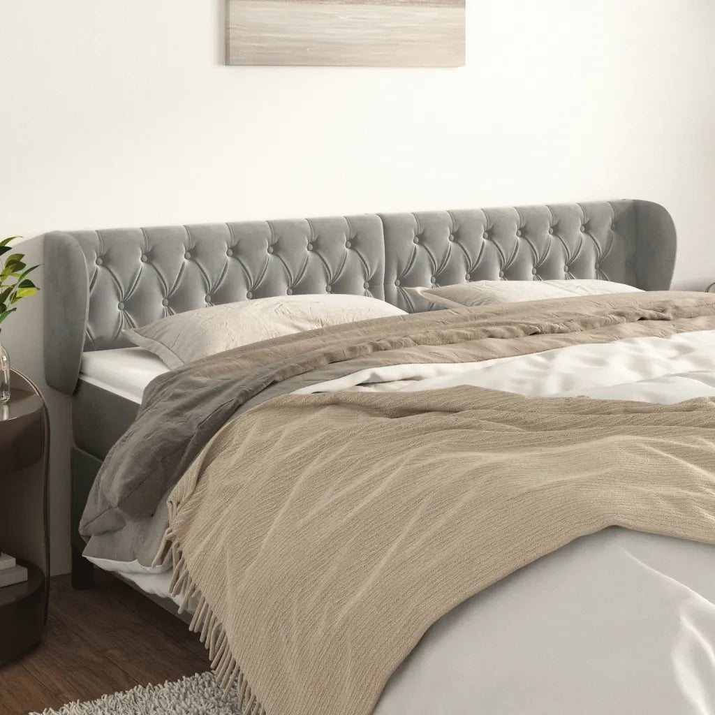 Testiera | Testata ad Orecchio Grigio Chiaro 183x23x78/88 cm in Velluto