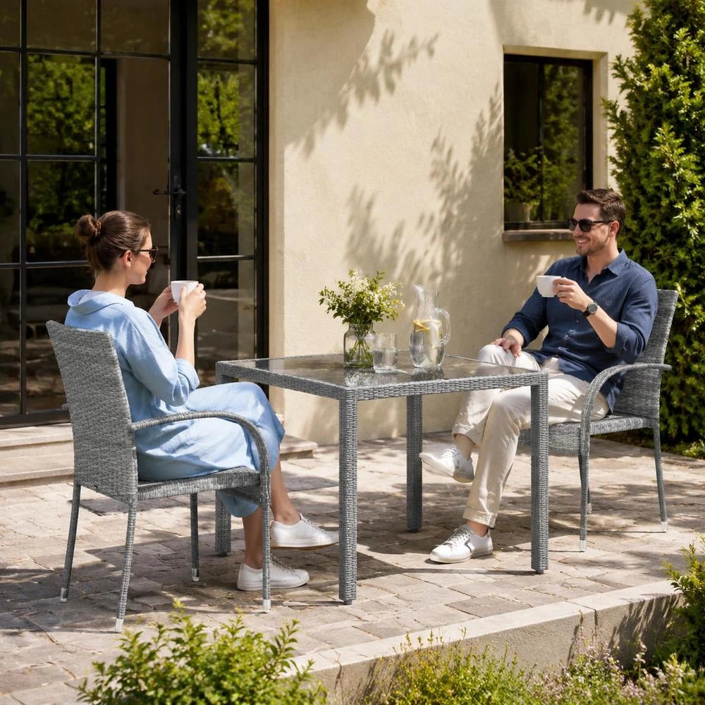 Stackable Garden Chairs, Set Of 2, Grey Poly Rattan