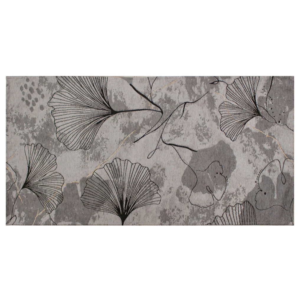 Tappeto Arredo Moderno Morbido in Ciniglia Ingresso Antiscivolo Prodotto Italiano  Soggiorno Camera Salotto Disegni Piazzati Cotone Varie Misure Grande Ginko/Perla - 115x175 cm