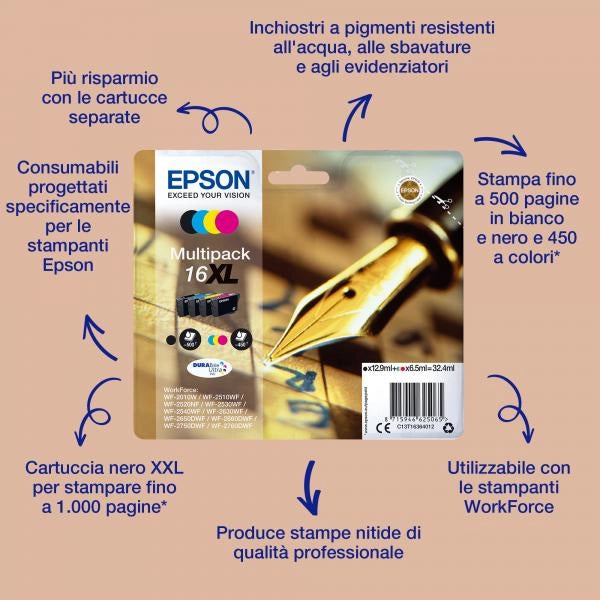 EPSON CART INK CIANO PER WF-2510WF, WF-2520NF, WF-2530WF WF-2540WF SERIE 16 PENNA E CRUCIVERBA