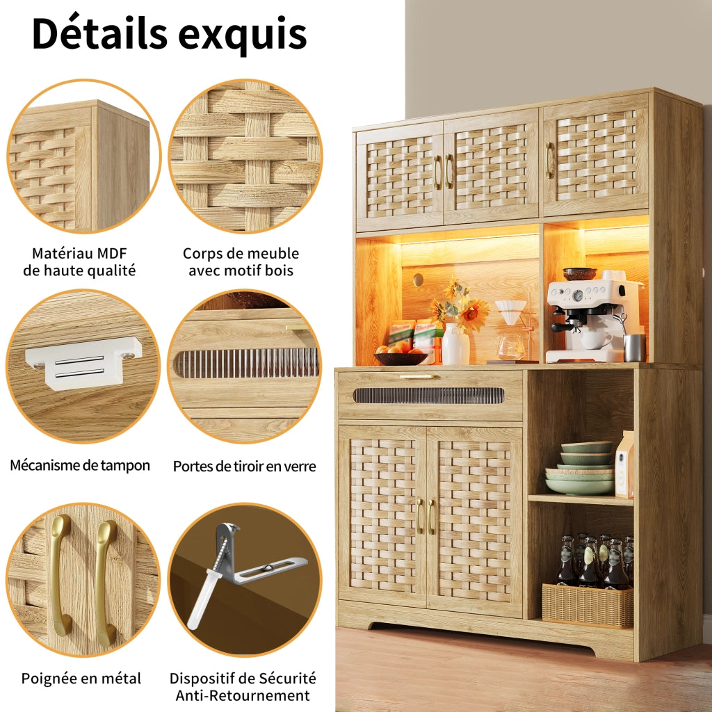 Credenza con ante in vetro intrecciato LED controllabile via app MDF naturale 120 × 40 × 180 cm