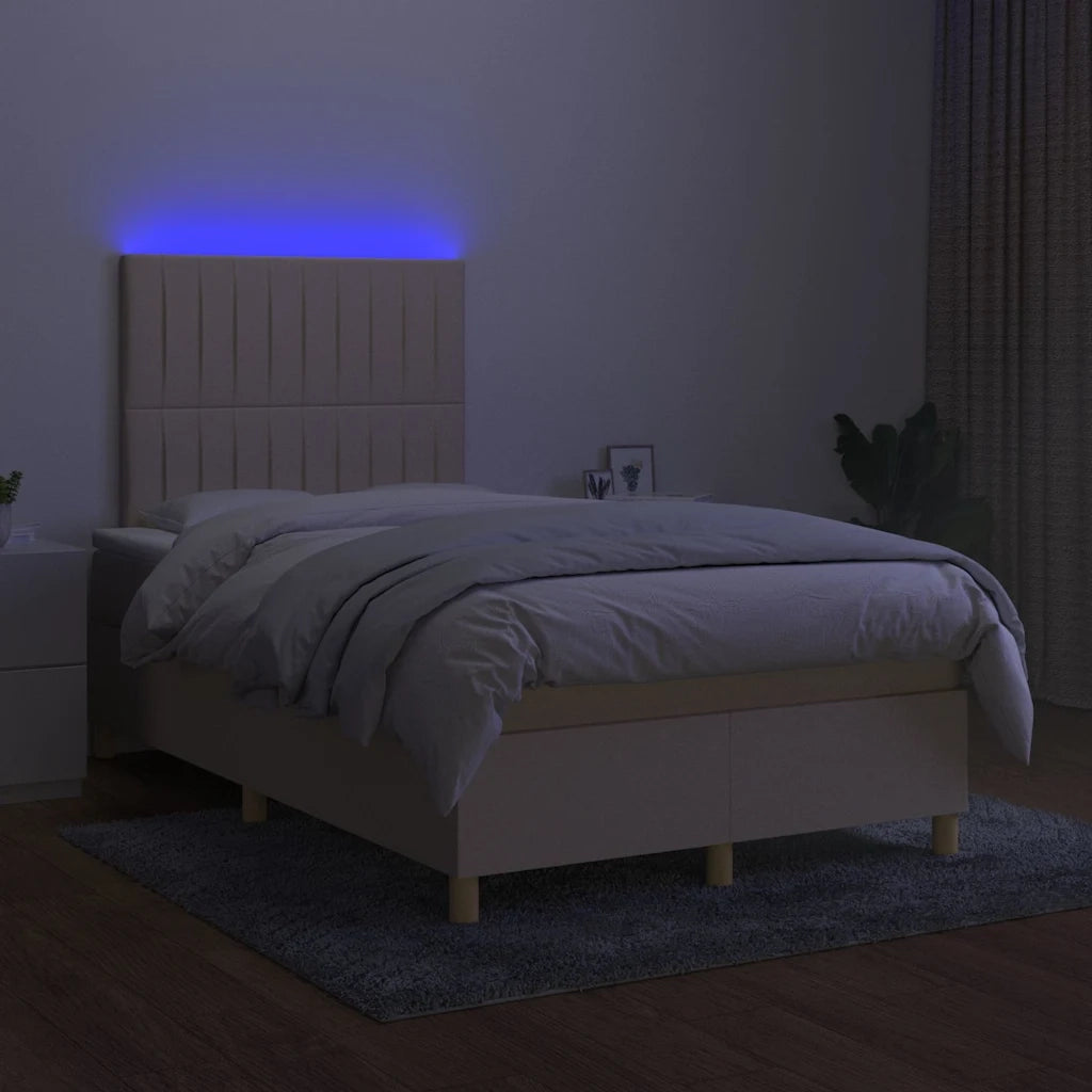 Letto a Molle con Materasso e LED Crema 120x190 cm in Tessuto 3270265