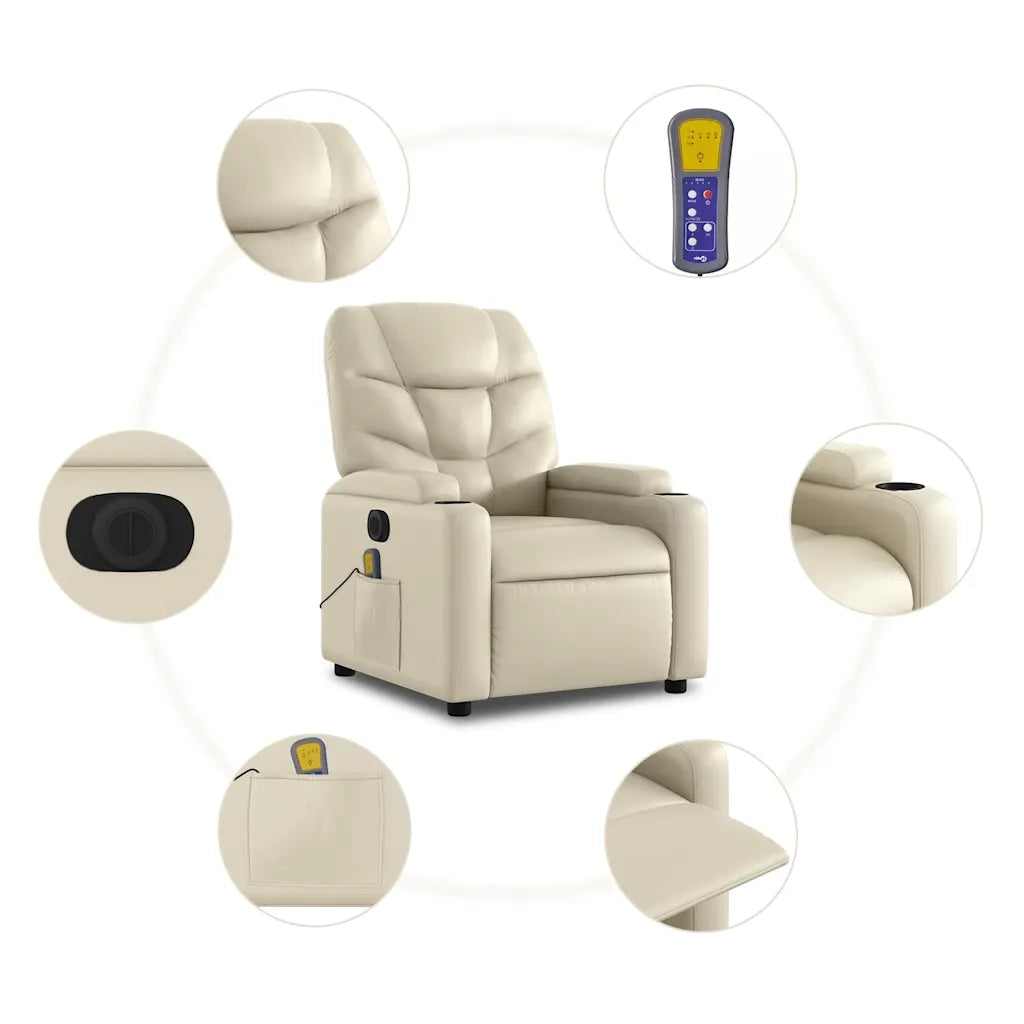 Poltrona Massaggiante | Sedia Relax Elettrica Reclinabile Crema Similpelle