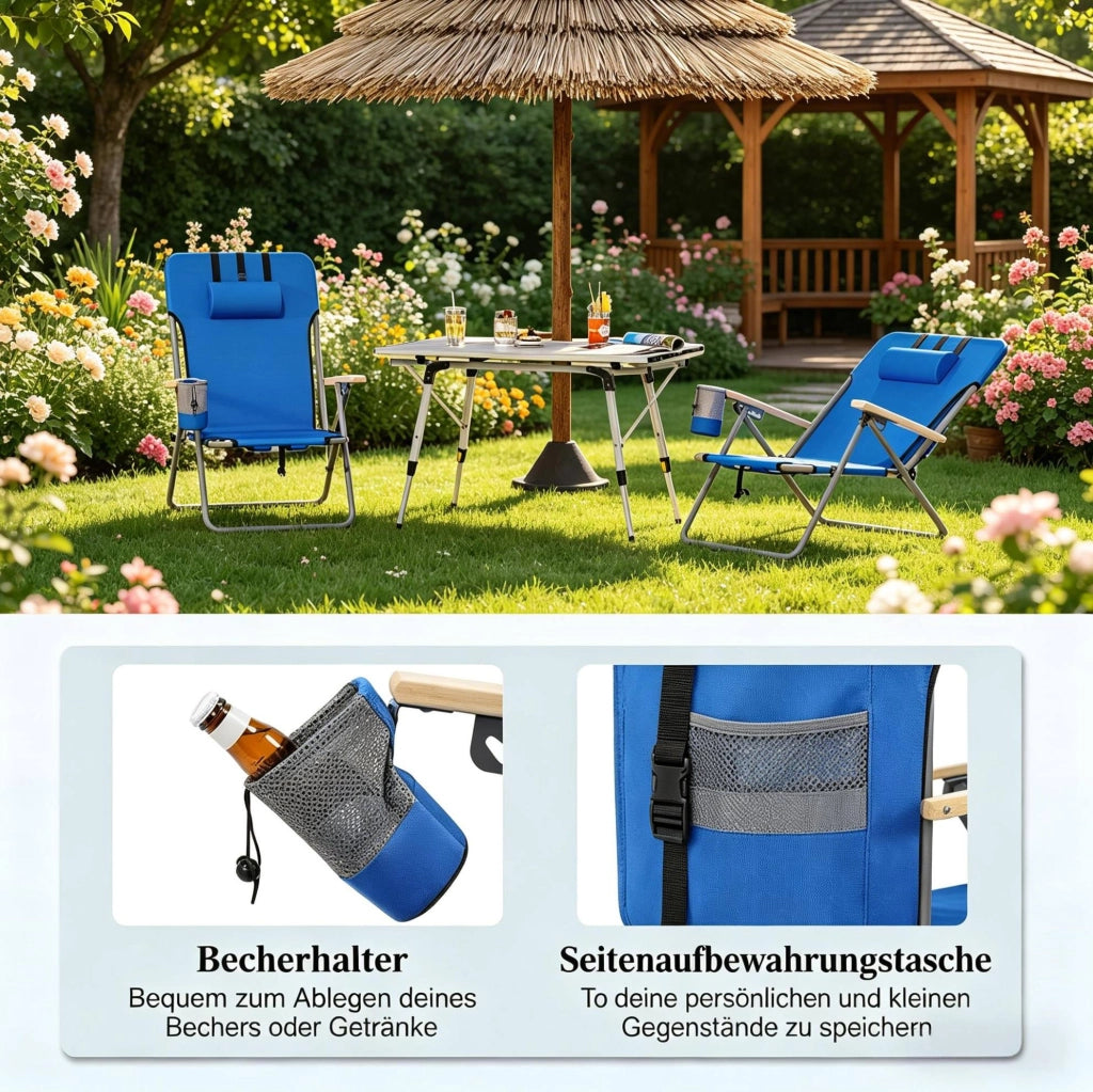 Sedia da Giardino Pieghevole con Schienale Regolabile in 4 Posizioni, Tessuto Oxford 600D Blu