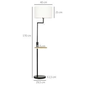 LAMPADA A STELO con ripiano e USB Ø40 x 168 cm bianca in acciaio e bambù