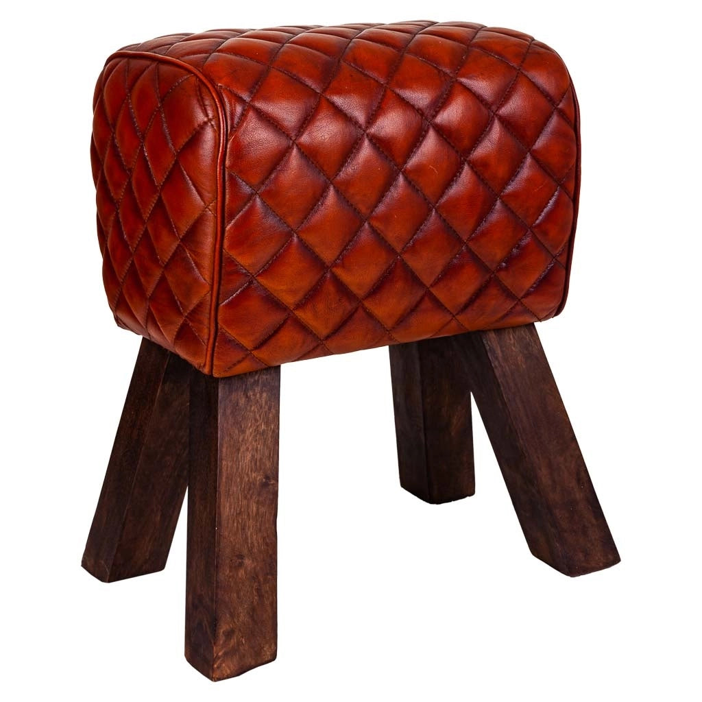 Sgabello in pelle marrone 41x30x51h