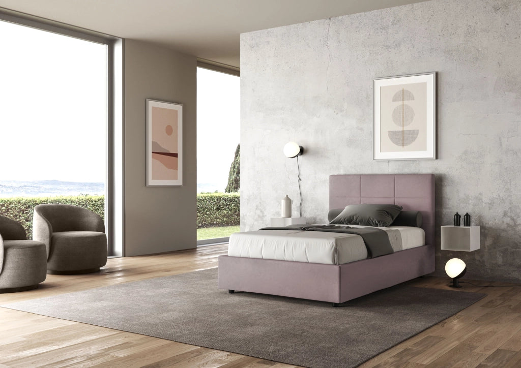 BS COM Letto una piazza e mezza contenitore imbottito 120x190 microfibra glicine