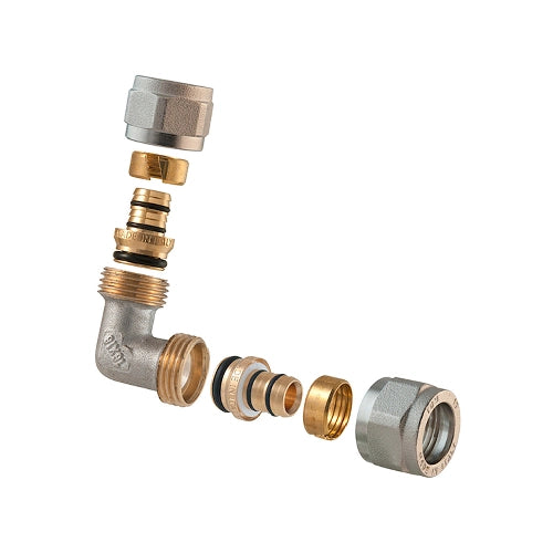 RACCORDO CURVO DOPPIO A COMPRESSIONE PER MULTISTRATO 2PZ ASSEMBLATO- 1/2-16 x 1/2-16- TDMB- pezzi 1