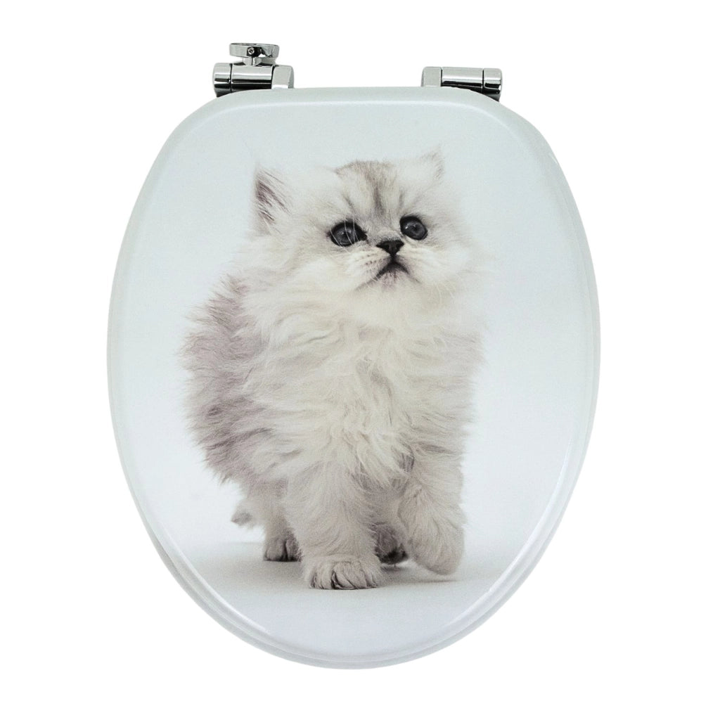 Sedile wc copri vater universale frizionato fantasia in mdf chiusura rallentata *** fantasia white cat, confezione 1