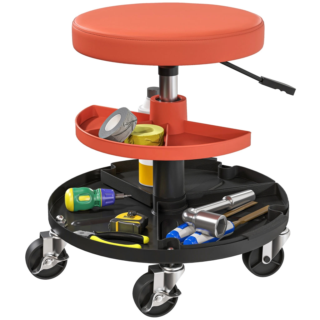 Sgabello da officina con ruote e altezza regolabile 40-51 cm ¨C zephmum ¨C 2 ripiani 38x38x51 cm giallo