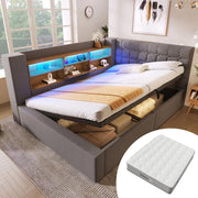 Letto imbottito 140x200 con LED, contenitore idraulico e materasso incluso