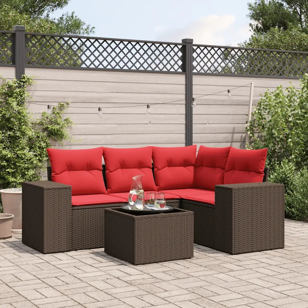 Set Divani da Giardino 5 pz con Cuscini Marrone in Polyrattan 3222523