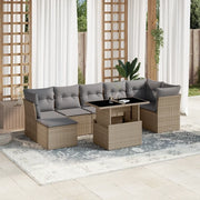 Set Divano da Giardino 8 pz con Cuscini Beige in Polyrattan