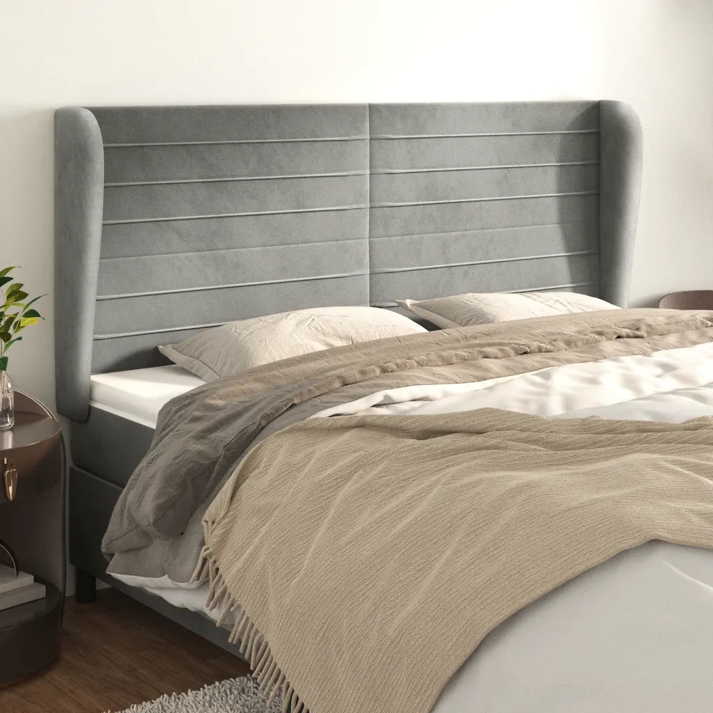 Testiera | Testata ad Orecchio Grigio Chiaro 203x23x118/128 cm in Velluto