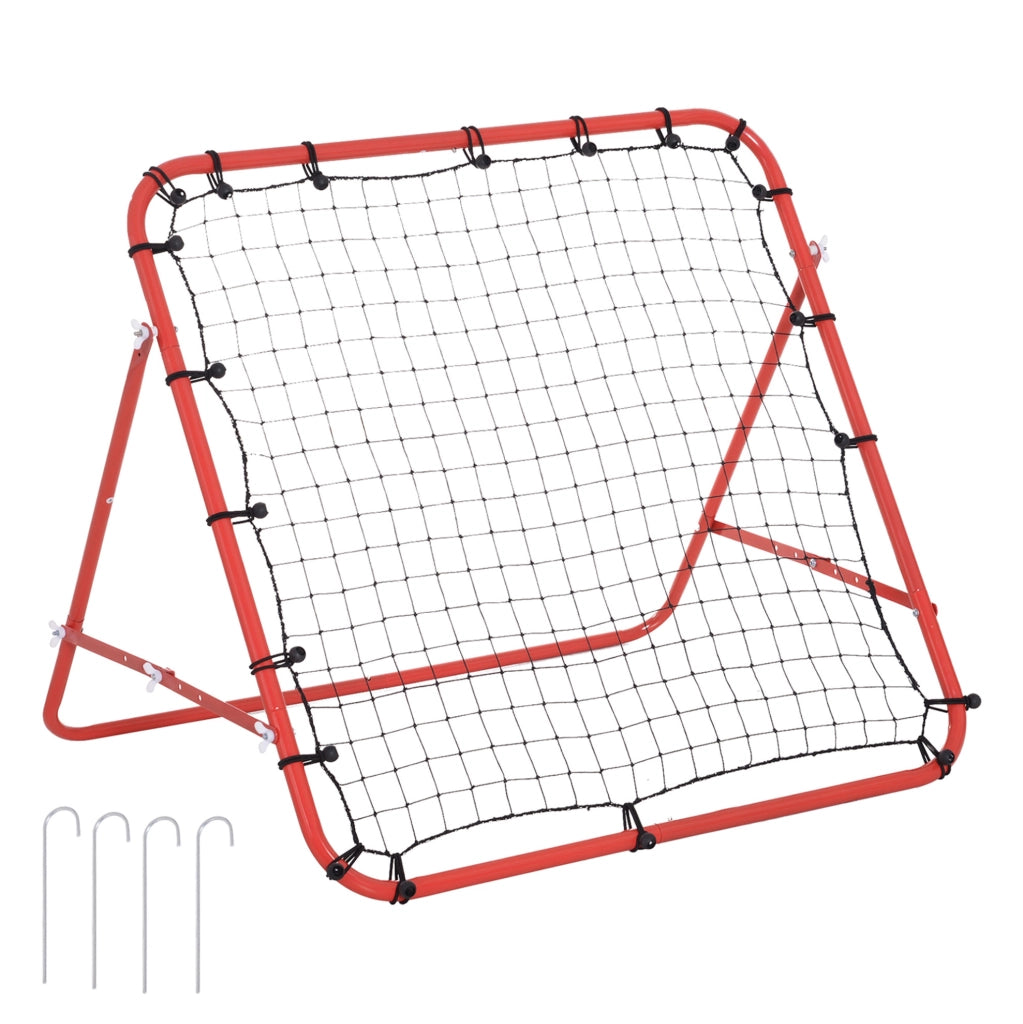 Rete da Rimbalzo per Calcio 96x80x96 cm con Angolo Regolabile, Struttura in Acciaio, Rosso-Nero
