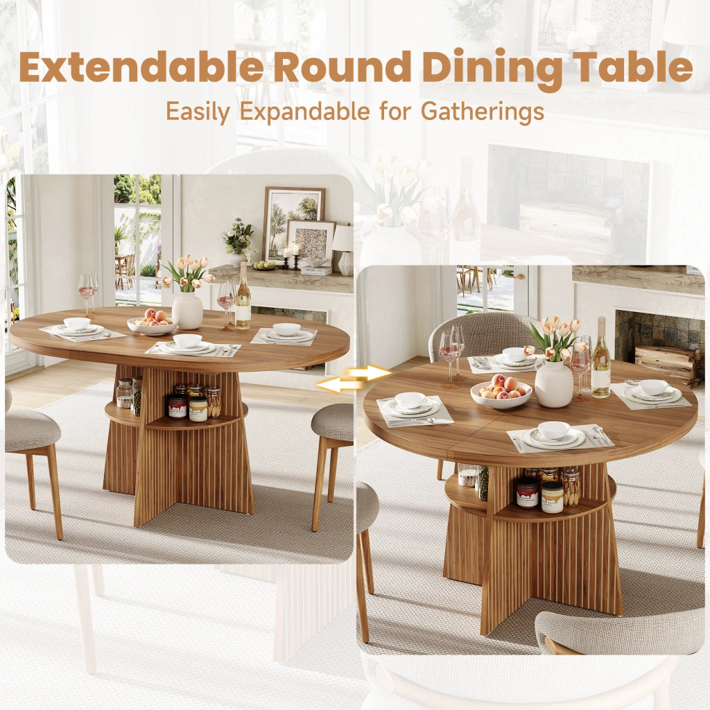 Tavolo allungabile da pranzo rotondo con piano MDF effetto noce per 2-8 persone 110-150 × 110 × 77.5 cm