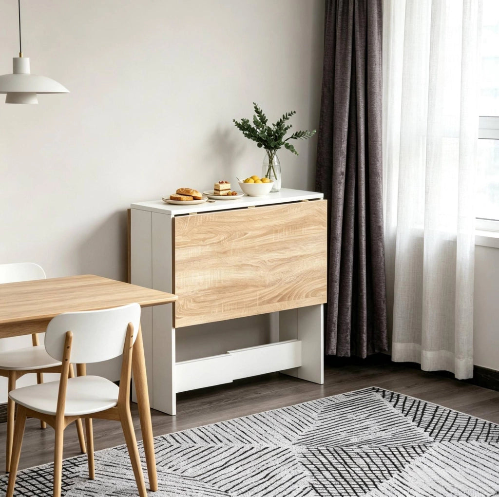 Tavolo pieghevole da cucina in MDF rovere e bianco 103x76x74 cm