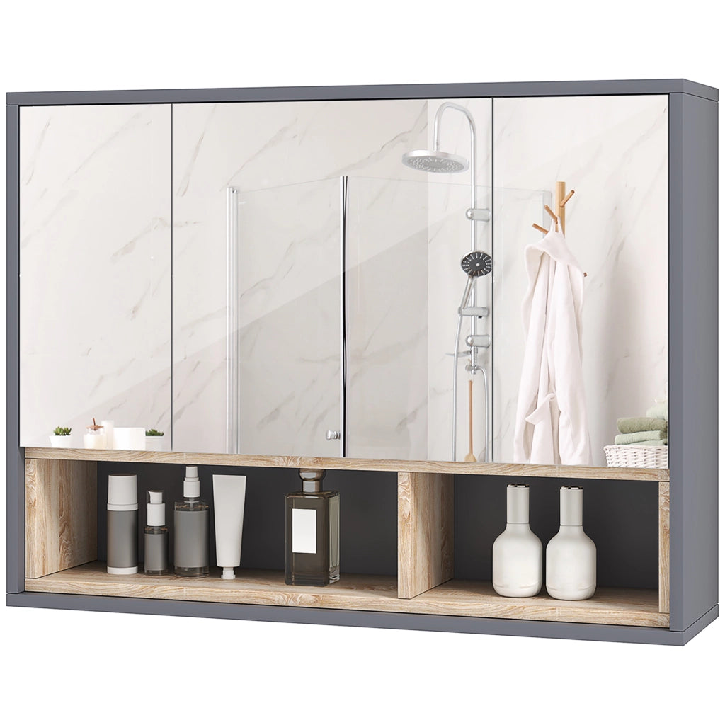 Specchiera Bagno con Armadietto e Ante Ammortizzate ¨C zephmum ¨C Grigio 80x20x60 cm