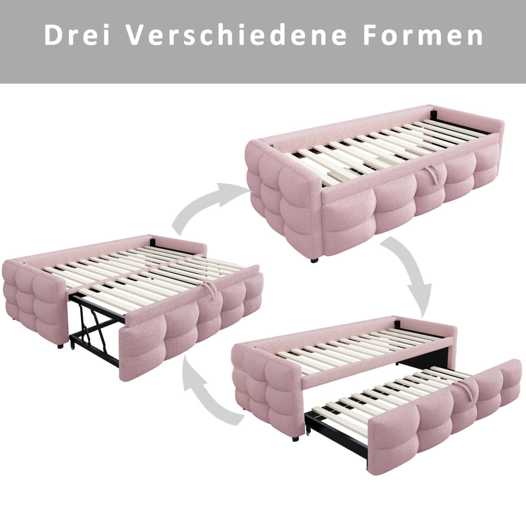 Letto estraibile 90 × 190 e 180 × 190 cm 2 posti con struttura imbottita; senza materasso; in tessuto rosa