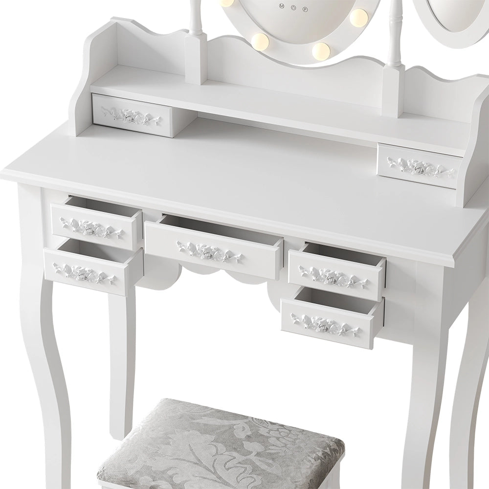 Vicco Tavolo da toeletta Bianco 90 cm con illuminazione e sgabello