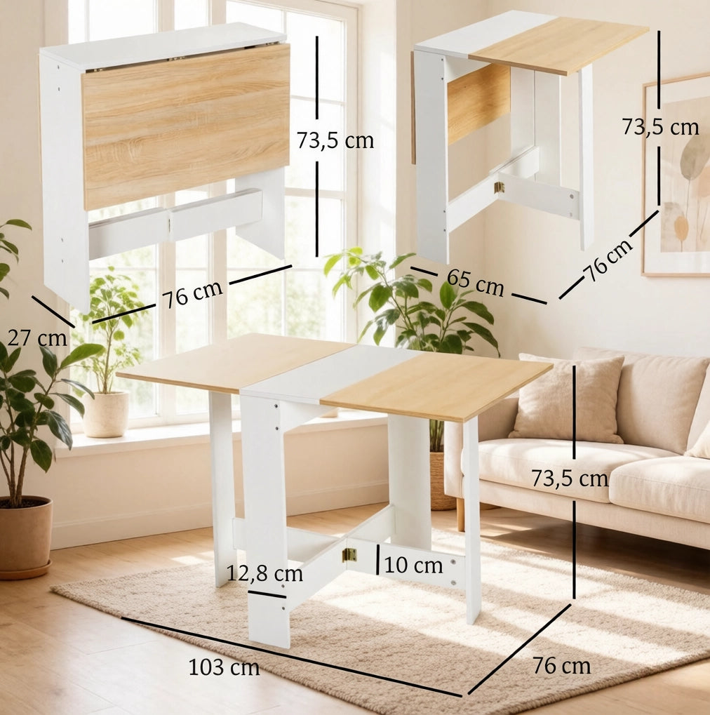 Tavolo pieghevole da cucina in MDF rovere e bianco 103x76x74 cm