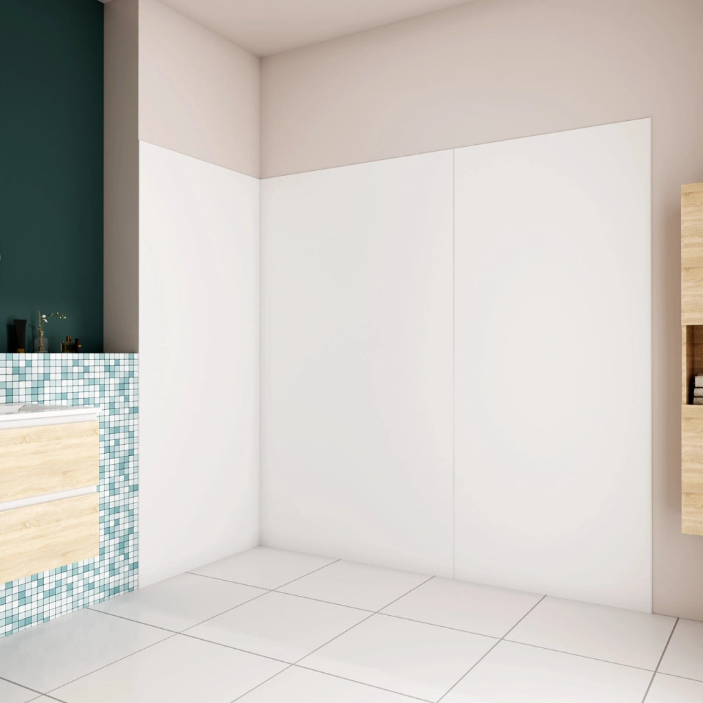 H.210 cm Pannello Doccia ad Angolo 40x40x120 cm Realizzato in Alluminio da 3 mm con Profili Finitura Bianco Opaco per Rivestimento Parete Bagno