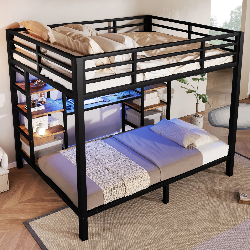 Letto a castello 90/140x200 cm in metallo e MDF con LED; USB e prese