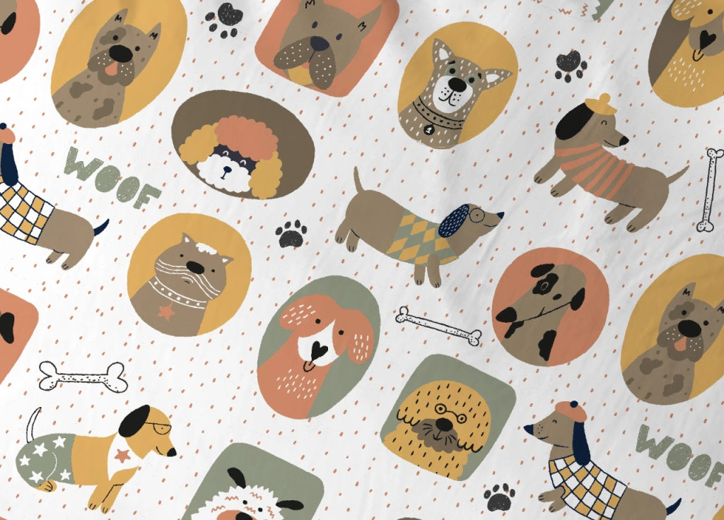 Sacco Copripiumino In 100% Cotone Made Italy Disegno Cani 25GI - Singolo - Cani 25GI
