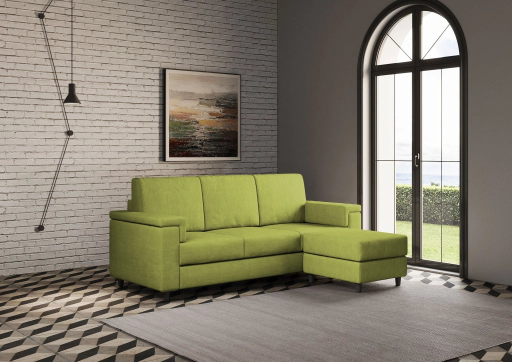 Divano 3 Posti con Pouf 208x155x85 cm Marrak in Tessuto Verde