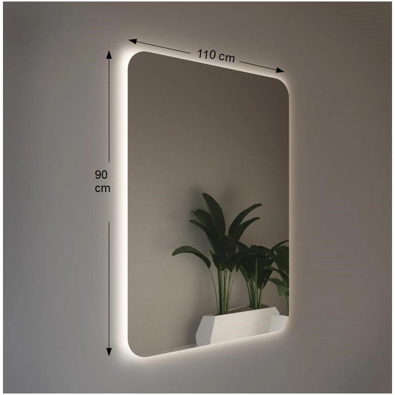 Specchio da Parete Retroilluminato a LED 110X90 spessore 4 mm,cm con Angoli Raggiati