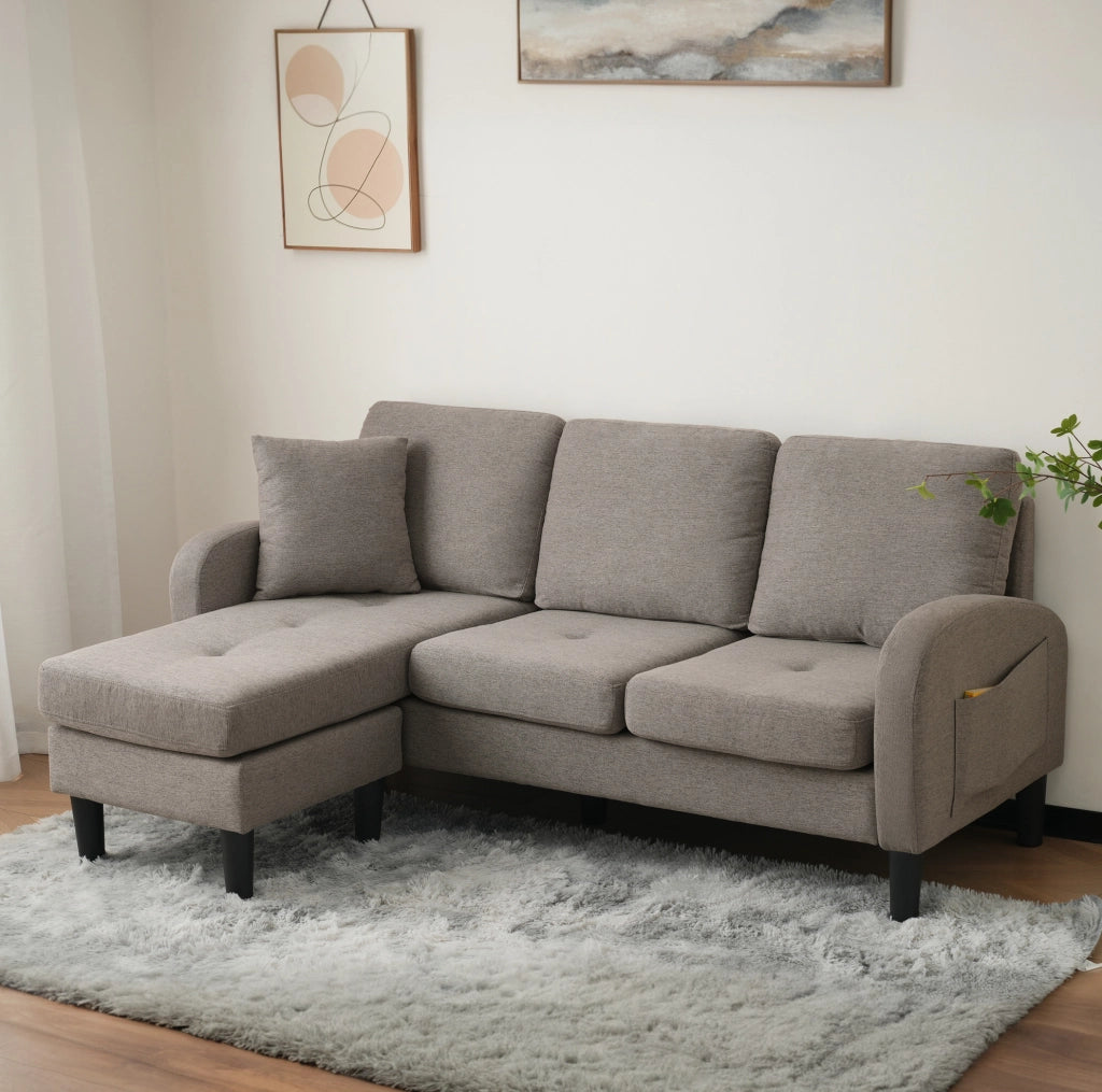 Divano angolare modulare 3 posti con chaise longue grigio scuro
