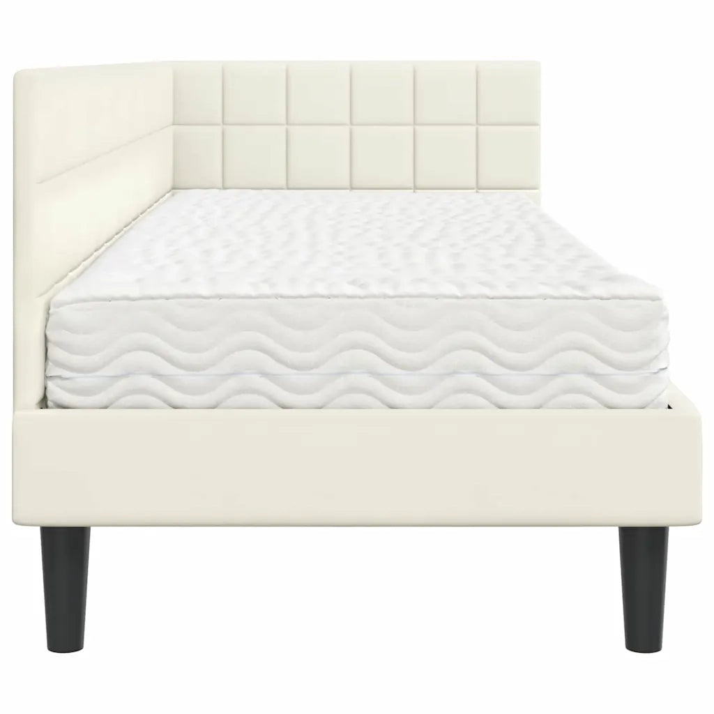 Struttura Letto Angolare con Materasso 2 pz-Giroletto con materasso Crema Velluto 776501