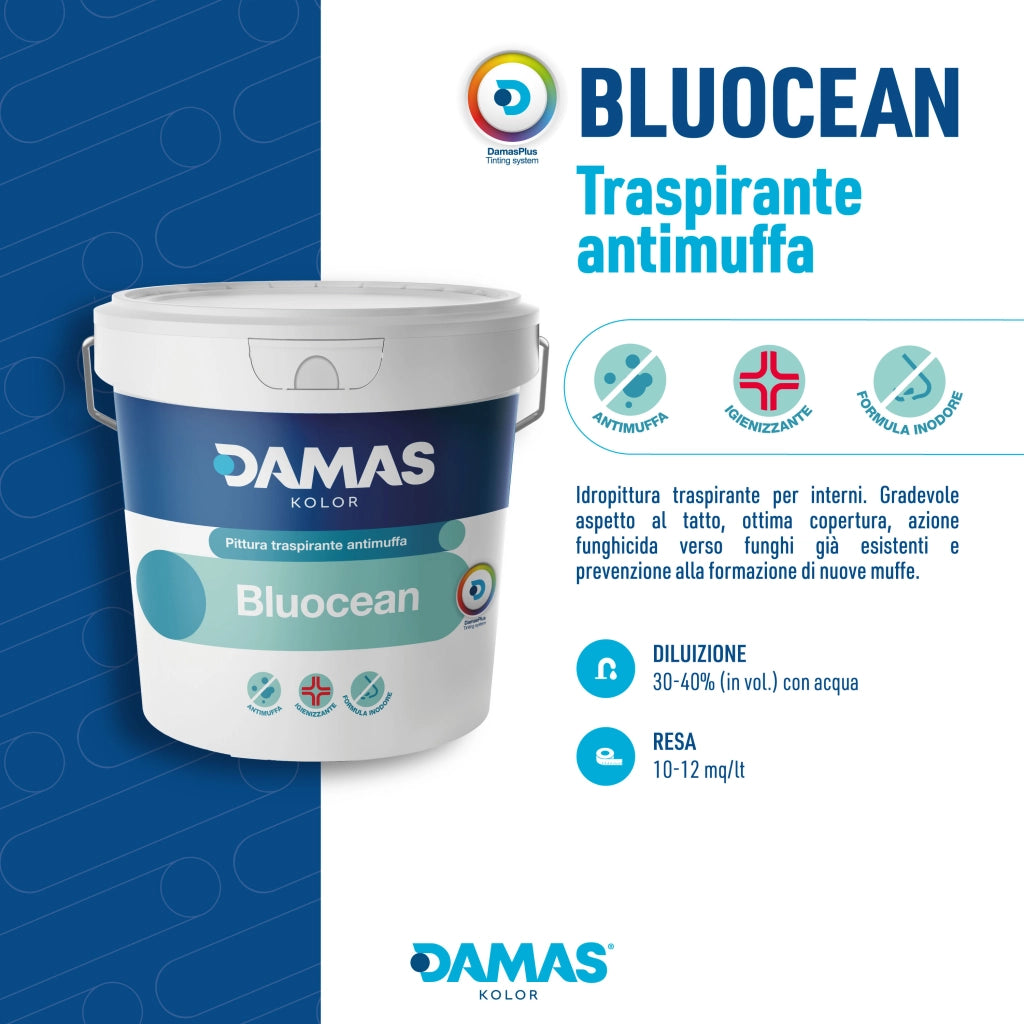 Damas kolor idropittura traspirante antimuffa bluocean interni *** formato 13 lt, confezione 1